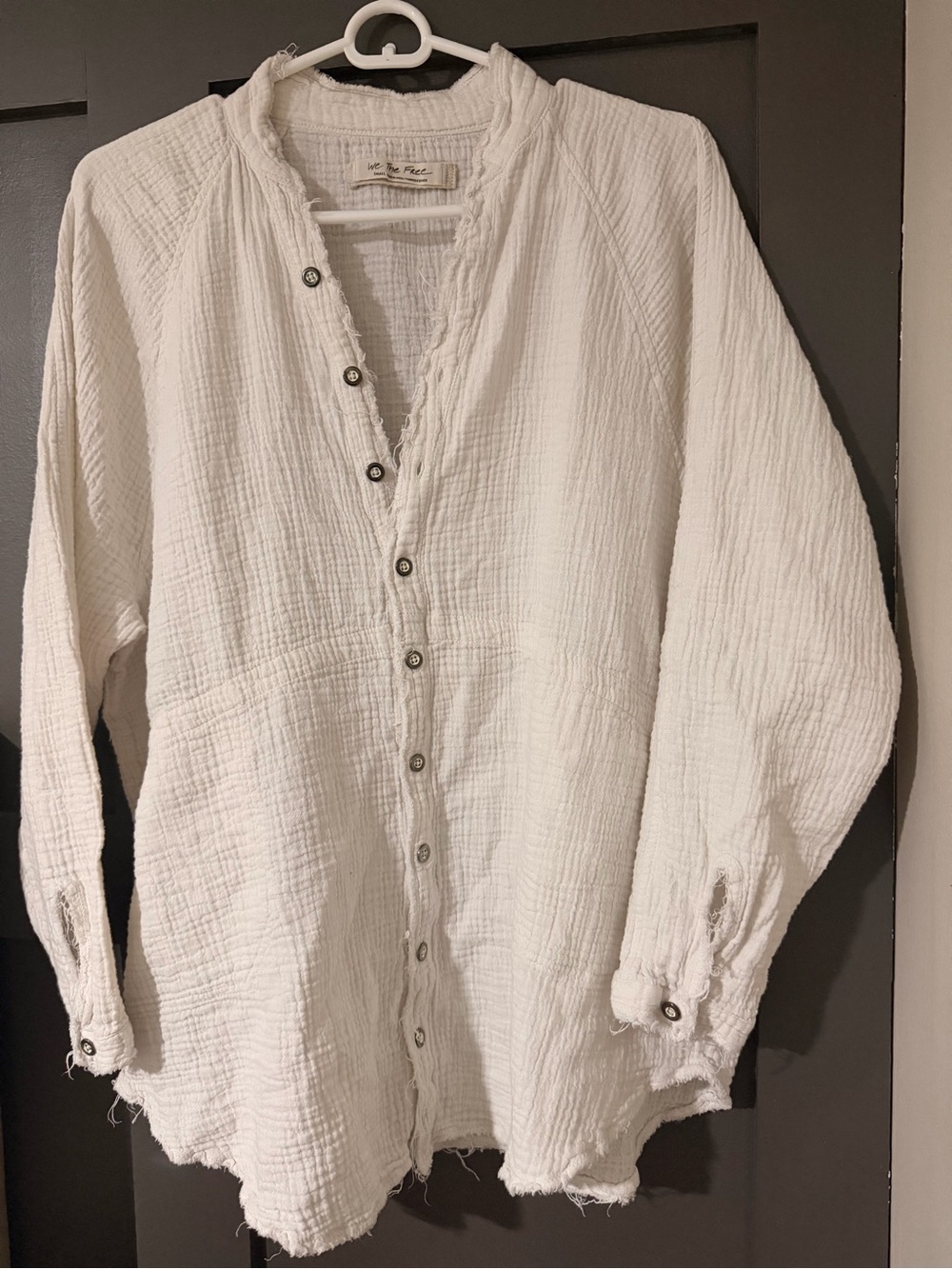 We The Free White Gauze Button-Down distressed Shirt